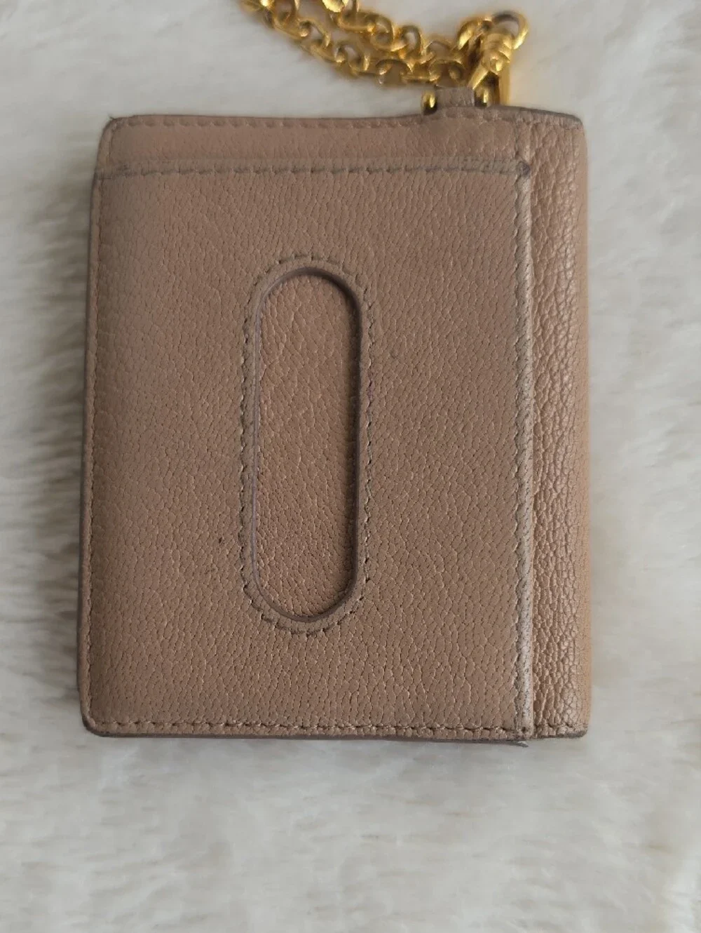 Miu Miu Tan Leather Card Holder Wallet w/ Chain Strap